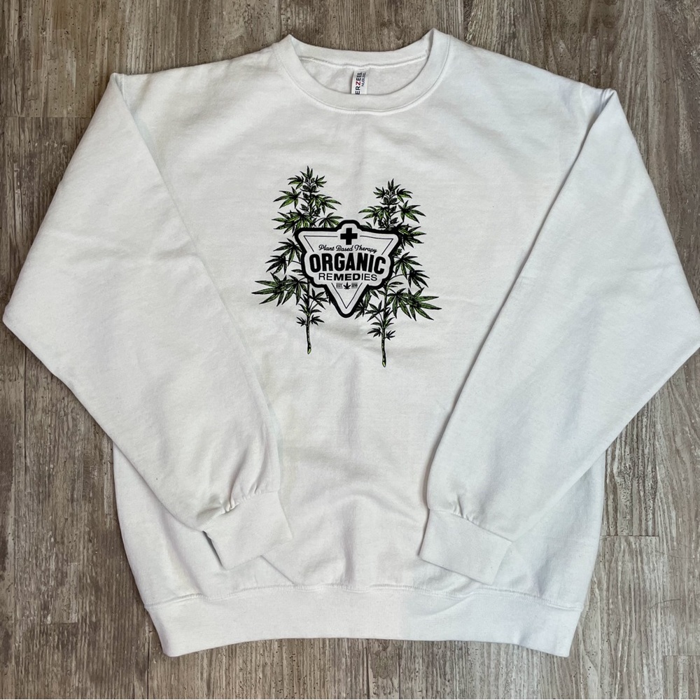 Jerzees Unisex Crewneck Sweatshirt White Plant Based Therapy Organic Remedies L